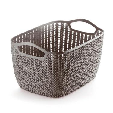 Imagem de Cesto Plástico Organizador Trançado Largo Extra Grande Marrom Ordene