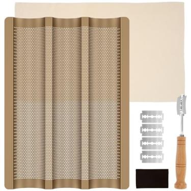 Imagem de bigjvbfv Assadeira de pão antiaderente assadeira profissional de pão francês com pano de impermeabilização, forma de pão francês para 3 pães, baguetes, forno, torradeira, ondas, presentes para pães