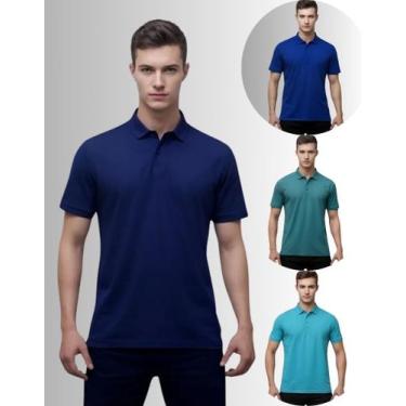 Imagem de Kit 4 Camisas Masculina Gola Polo Piquet Poliéster - Genérica, Marinho
