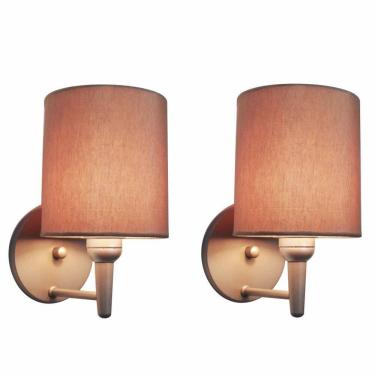 Imagem de Kit/2 Arandela Cilíndrica Md-2009 Base Cinza Cúpula em Tecido 14x15cm Palha - Bivolt