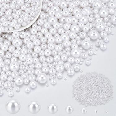 Imagem de PH PandaHall Kit de miçangas brancas 5030 peças para fabricação de joias, 4/6/8/10/12/14 mm contas redondas lisas contas redondas 12/0 2 mm contas espaçadoras de sementes de vidro para pulseira, colar