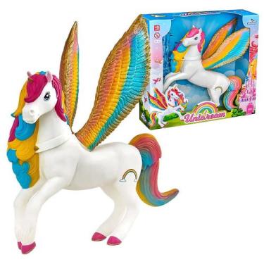Imagem de Unicórnio Boneco Com Asas Brinquedo Infantil Menina Com 33cm - Adijoma
