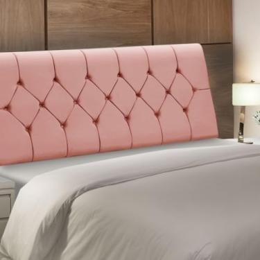 Imagem de Cabeceira Baú Madri para Cama Box Solteiro, Veludo, Estofada com Capitonê, Madeira de Eucalipto (Rosa)