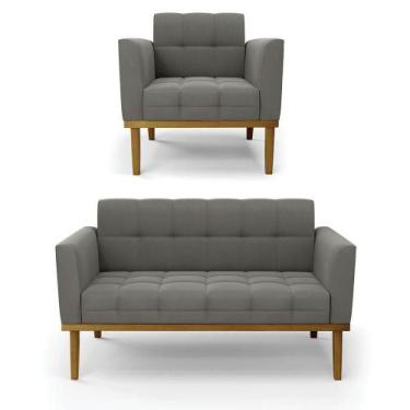 Imagem de Namoradeira Com Poltrona Base De Madeira Castanho Elisa Suede D03 - D'