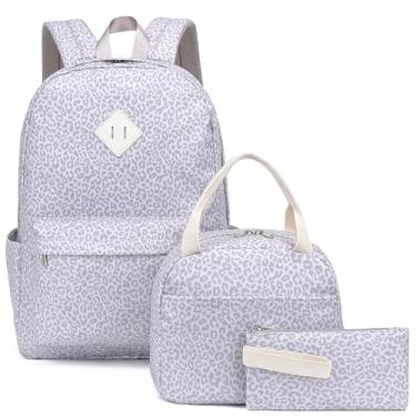Imagem de Lrenagao Mochila escolar para meninas, conjunto de 3 peças com lancheira, bolsa de lápis, mochila de ensino fundamental e médio, Leopardo roxo, Large, Moderno