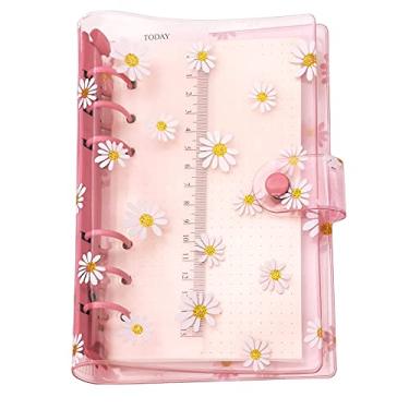 Imagem de Organizador pessoal A6 A5 com capa de PVC colorida de 6 furos com fecho de botão de pressão, pasta de arquivo para caderno de folhas soltas (margarida rosa, mini conjunto A6)