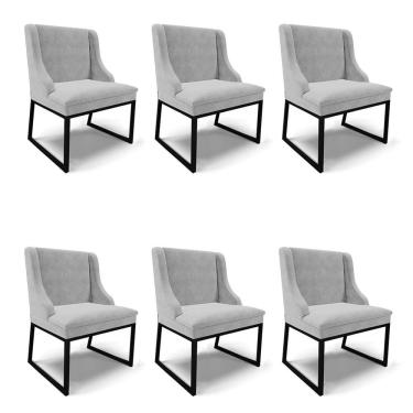 Imagem de Cadeira Sala De Jantar Industrial Preto Kit 6 Liz Suede Cinza D03 - D'rossi