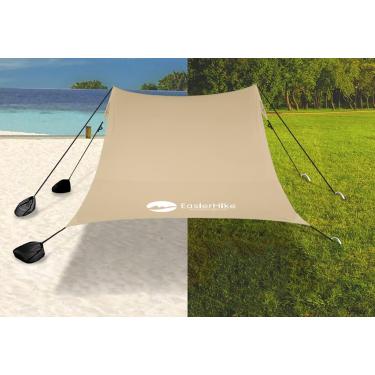 Imagem de easierhike Dossel de praia, design à prova de vento, abrigo solar UPF50+, barraca familiar portátil com 6 sacos de areia, âncoras de 35 x 3 m, 2 polos, abrigo pop-up ao ar livre para praia