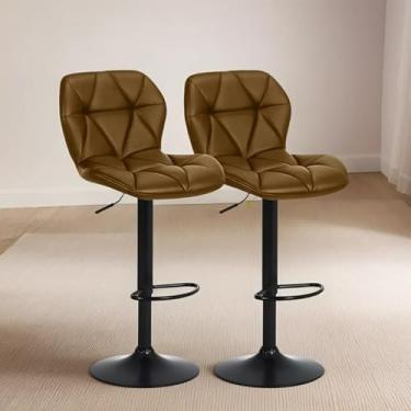 Imagem de Banqueta Alta Ajustável com Encosto, Estofado em Couro Sintético Preto Bancada Giratória Duoffice DU75 Domus (2, Caramelo)