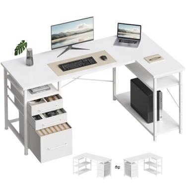 Imagem de Maihail Mesa de computador de 119 cm com gavetas, mesas para quartos, escrivaninha com armazenamento, mesa de trabalho para espaços pequenos, branca