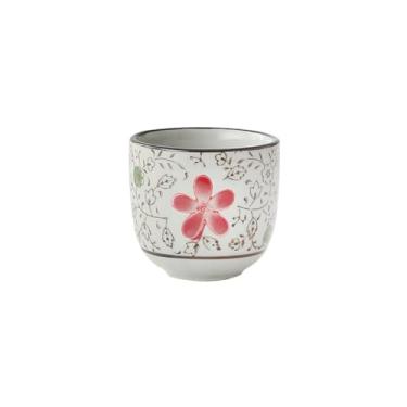 Imagem de Xícara de chá estilo japonês simples e requintada de cerâmica retrô resistente a altas temperaturas - copo reto de flor vermelha grande [100 m]