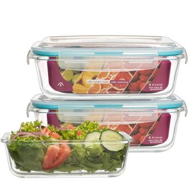 Imagem de KIT 2 Potes de Vidro Retangular com Tampa Hermética 1040ml (Azul)