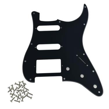 Imagem de SHENGSUI Picareta preta de 3 camadas HSS Pickguard de guitarra elétrica de 11 furos SSH placa de arranhão para para-lama EUA/Mexicano estilo moderno Stratocaster ST