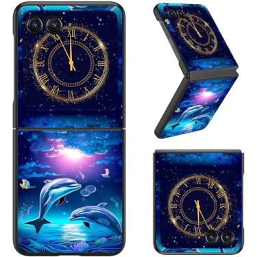 Imagem de RAUEDWDJS Capa para Motorola Razr 2025/2024, capa fina rígida de policarbonato capa flip de corpo inteiro resistente à prova de choque para Moto Razr 60/Razr 50, golfinhos pulando lua