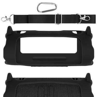 Imagem de Geekria Capa de silicone para alto-falante compatível com JBL Charge 6, capa protetora macia, caixa de substituição para alto-falantes portáteis para transporte de viagem com alça de ombro (preto)