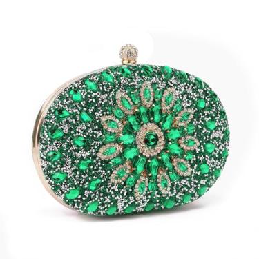 Imagem de YAPAIOU Bolsa clutch de strass para mulheres, brilhante, bolsa de diamante de cristal para festas, casamentos, formaturas, Verde, 20 cm x 13 cm x 4 cm