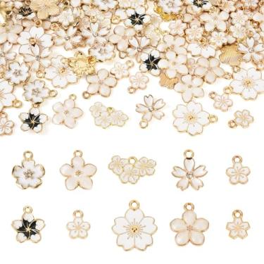 Imagem de Spritewelry Amuletos de flor de liga esmaltada, flor de cerejeira, pingentes, brincos florais de metal branco para fabricação de joias, colar e pulseira