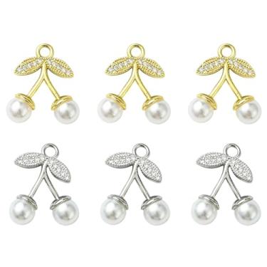 Imagem de UR URLIFEHALL 6 peças, 2 cores, pingentes de cereja de zircônia cúbica, imitação de pérola, mini pingentes de frutas para pulseira, colar, joias, artesanato, suprimentos