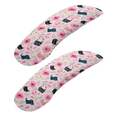 Imagem de SAJJWHHR Capa de descanso de braço para cadeira de escritório com estampa de flor de gato, 2 peças, capas elásticas giratórias para apoio de braço, capas de apoio de braço para cadeira de jogos