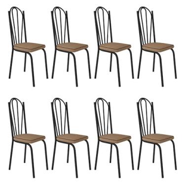 Imagem de Kit 8 Cadeiras de Cozinha Alabama Estampado Rattan Bege Pés de Ferro Preto - Pallazio