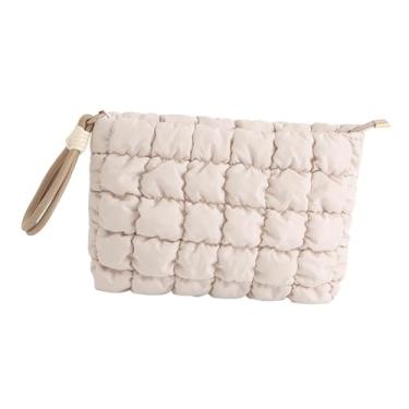 Imagem de harayaa Bolsa de maquiagem de viagem, bolsa de cosméticos moderna para lápis de sobrancelha, pincel de maquiagem e batom, Cáqui