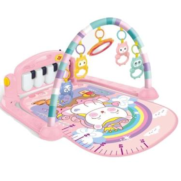 Imagem de Tapete de Atividades Musical para Bebê, Piano com Luzes e Brinquedos Pendurados, Rosa, 75x60cm