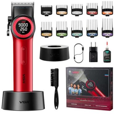 Imagem de VGR 001 Aparadores de cabelo profissionais para homens, barbeiros sem fio para corte de cabelo, aparadores de cabelo de lâmina de aço carbono para barbeiros, 9000 RPM, visor de LED, vermelho