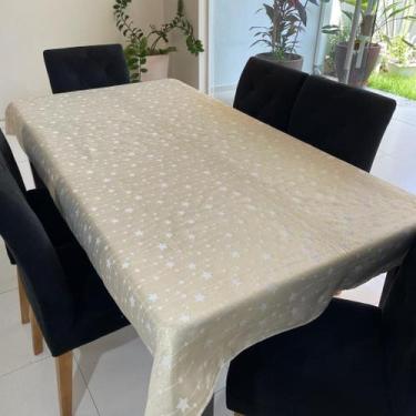 Imagem de Toalha de Mesa Quadrada Jacquard Luxo Estrelas Branco e Dourado - 1,40