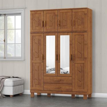 Imagem de Guarda Roupa Bipartido 8 Portas 2 Gavetas com Espelho Linha Cobre 1275C Castanho Finestra