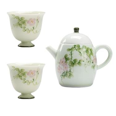 Imagem de Conjunto de chá de Gongfu pintado à mão boutique – Asagao de verão em esmalte verde macio, inclui mini bule, Gaiwan, xícaras de chá, bandeja de bule de chá e Jianshui, conjunto de presente de