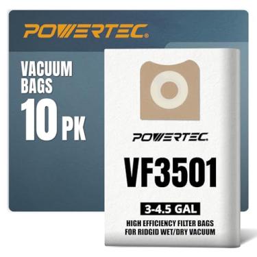 Imagem de POWERTEC 75017-P2V sacos de filtro de substituição de alta eficiência para aspirador de pó seco úmido Ridgid (VF3501)/ Workshop (WS32045F) de 3 a 4,5 galões - pacote com 10