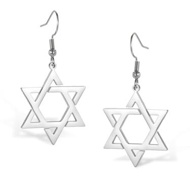 Imagem de VASSAGO Brincos femininos de estrela de Davi com pingente de estrela judaica com cruz de aço inoxidável brincos de estrela de seis pontas Israel religioso judeu Hanukkah joia presente, 1.02"*1.96",