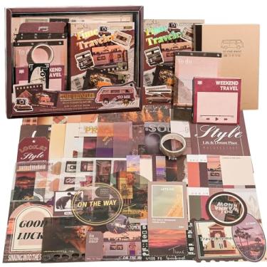 Imagem de Kit de artigos de scrapbook de viagem, kit de scrapbook vintage de estética festiva para Bullet Junk Journal A6 Grid Notebook Papelaria Material de diário DIY Artesanato Presentes de aniversário para