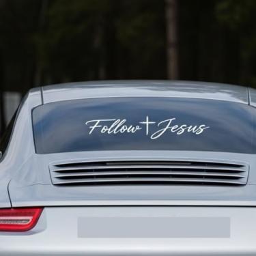 Imagem de Adesivo de carro Jesus is King, design de coroa religiosa, adesivo de janela de vinil branco (Siga Jesus.)