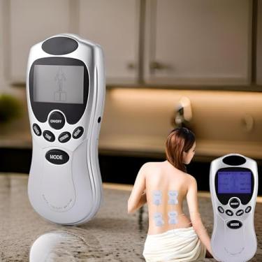 Imagem de Aparelho Massageador Digital Terapêutico com Pulso Elétrico TENS/FES – Alívio de Dores, Estímulo Muscular, 4 Eletrodos, Tela LCD, Recarregável via USB, Ideal para Costas, Pernas e Cervical.