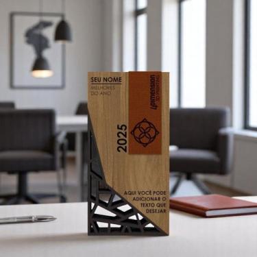 Imagem de Troféu leather Abstract Polygon - Placa de madeira Gravada a Laser com