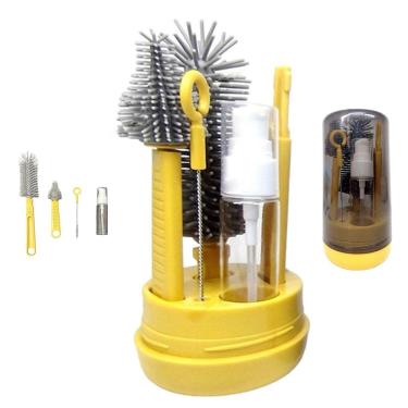 Imagem de Kit Escovas de Limpeza 4 em 1 Mamadeira Copo Garrafa Bebe Criança Higiene Limpeza Passeio Viagem Bolsa Portatil