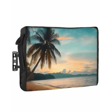 Imagem de Roses Garden Capa de TV ao ar livre paisagem oceânica verão pôr do sol palmeiras à prova d'água capas de TV à prova de intempéries para 76 a 32 polegadas protetor de tela plana externo 76.2 cm L x