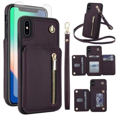 Imagem de Capa de telefone para iPhone Xs X 10 10s carteira RFID capa celular com protetor de tela de vidro temperado alça transversal suporte para cartão iPhoneX iPhoneXs iPhone10 i PhoneX SX 10x 10xs X's