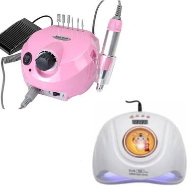 Imagem de Lixadeira Motor Porquinho 30 Mil Rpm Bivolt + Cabine De Unha Sun S8 Profissional 268w Rosa Branco