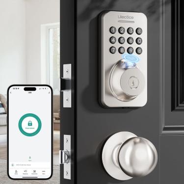 Imagem de Fechadura de porta Ulecoce Fingerprint Keypad Deadbolt com conjunto de alças