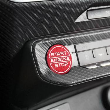 Imagem de BETTERHUMZ Adesivo de decoração Engine Start compatível com Ford Mustang 2024 2025 para Alcantara Couro Carbono Carro Console Central Acessórios Interiores (Camurça Vermelho)
