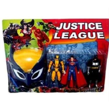 Imagem de Kit Brinquedo Liga da justiça 3 Bonecos 15 cm + 1 Máscara - League Jus