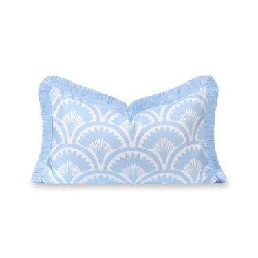 Imagem de Hofdeco Premium Capa de almofada lombar Coastal Grandmillennial Patio Indoor Outdoor apenas, 30,5 x 50,8 cm, repelente de água para quintal, sofá, piscina, estampa azul bebê tropical Ravenala palmeira