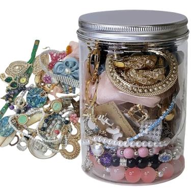 Imagem de MINGRI Conjunto de frascos de joias misteriosas, 40 a 45 peças, caixa surpresa para mulheres, conjunto de presente exclusivo para ela, vários estilos vintage de anéis, colares, pulseiras, brincos de