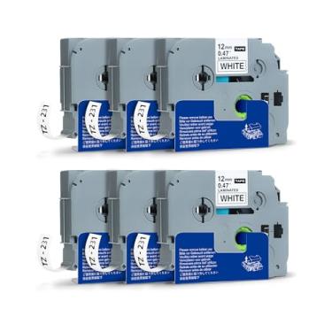 Imagem de Substituição para Brother Label Maker Tape TZe-231, Tze Tape 12 mm 0,47 laminado preto sobre fitas brancas, compatível com Brother PT-D210 D410 H110 D220, 6-PK