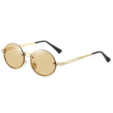 Imagem de Óculos de sol vintage sem aro oval feminino, moda retrô, tendência rosa, redondo, masculino, óculos de sol para áreas externas (C1)