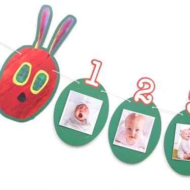 Imagem de ZZDCMS Faixa fotográfica de primeiro aniversário da Hungry Caterpillar, cartões mensais com tema de frutas, 30 x 21 cm, recém-nascido a 12 meses, dobrável