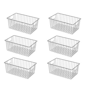 Imagem de Cestas organizadoras de armazenamento de arame para freezer de 40,64 cm, caixas de geladeira domésticas com alças embutidas, preto, pacote com 6