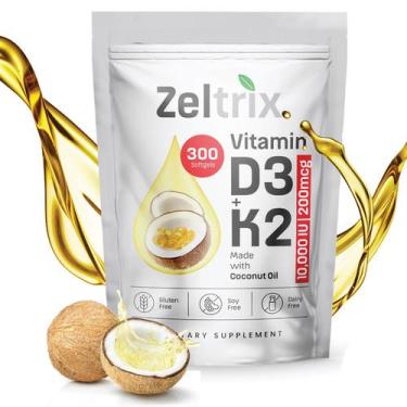 Imagem de Suplemento Zeltrix de vitamina D3 K2 10000 UI com MK-7 200mcg 300 cáps